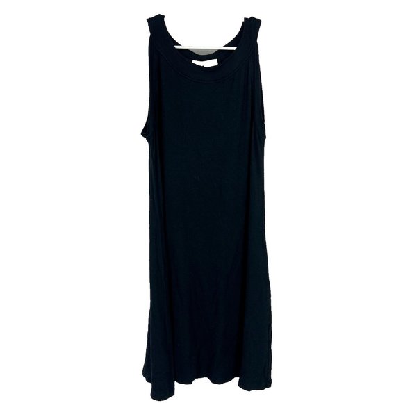 Flax Women L Tank Dress Stretch Sleeveless Flowy Swing Solid Black Minimalist - Picture 1 of 7